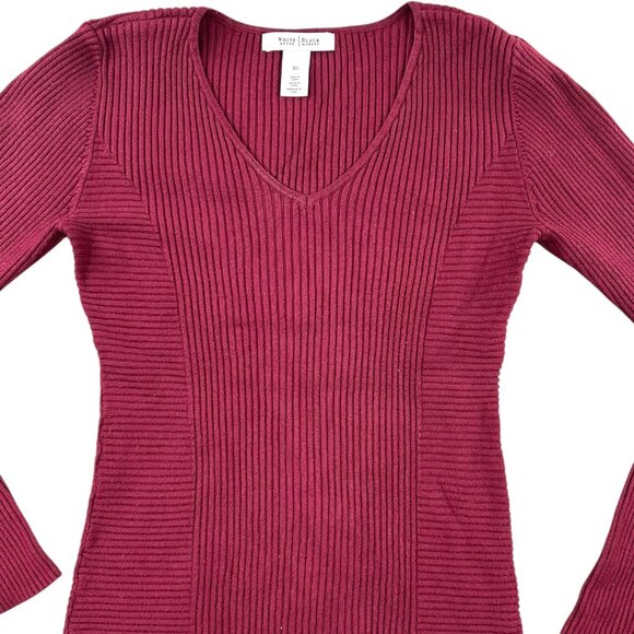 White House Black Market Burgundy V Neck Ribbed Sweater - Picture 4 of 10